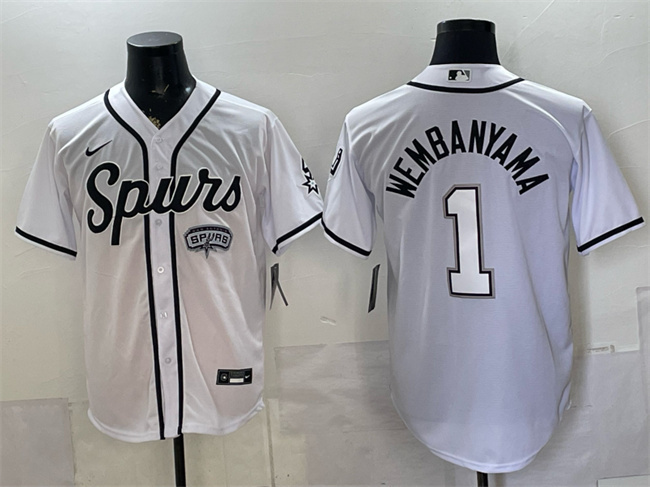 Men's White San Antonio Spurs #1 Victor Wembanyama Stitched Baseball Jersey